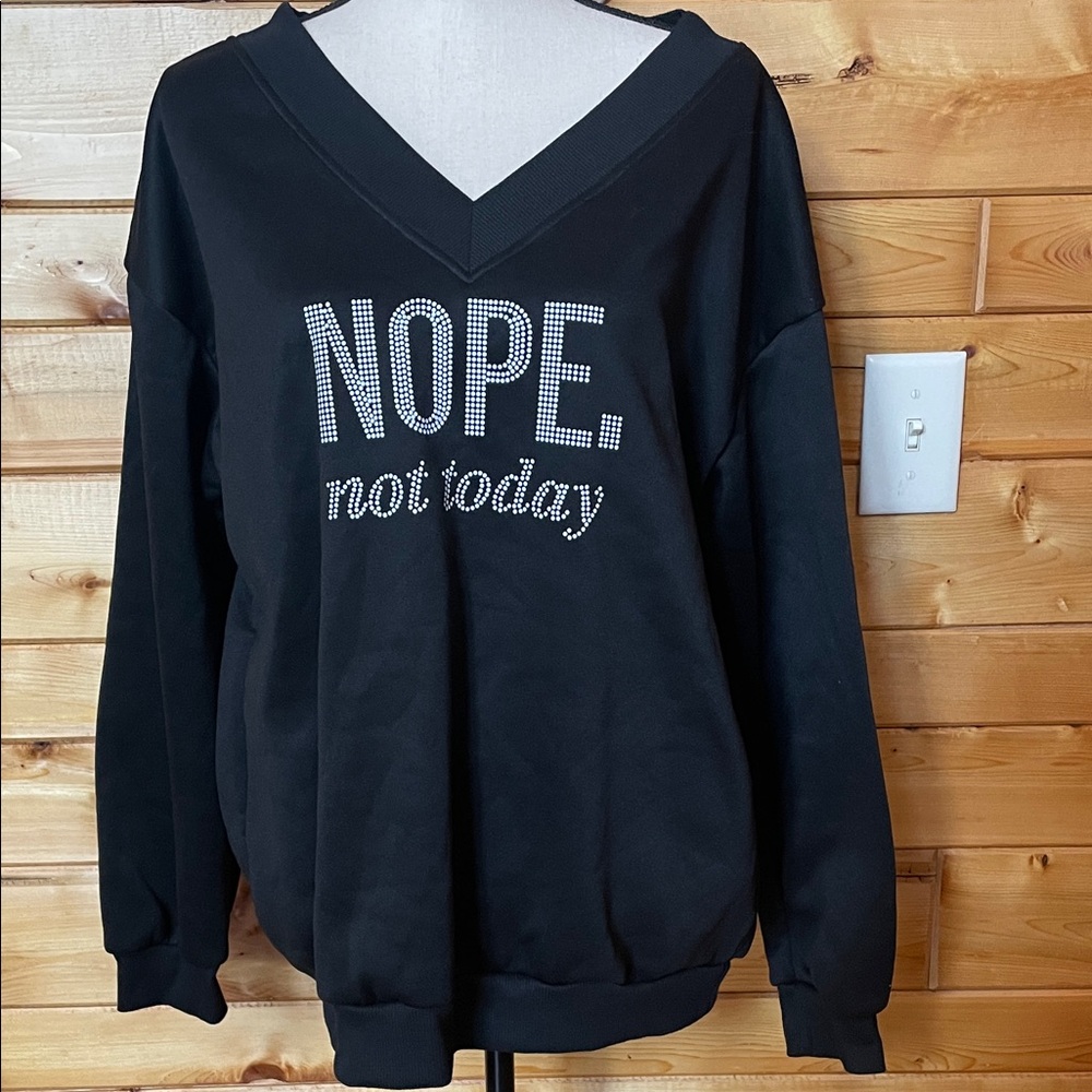 Black V-Neck Sweatshirt with Text